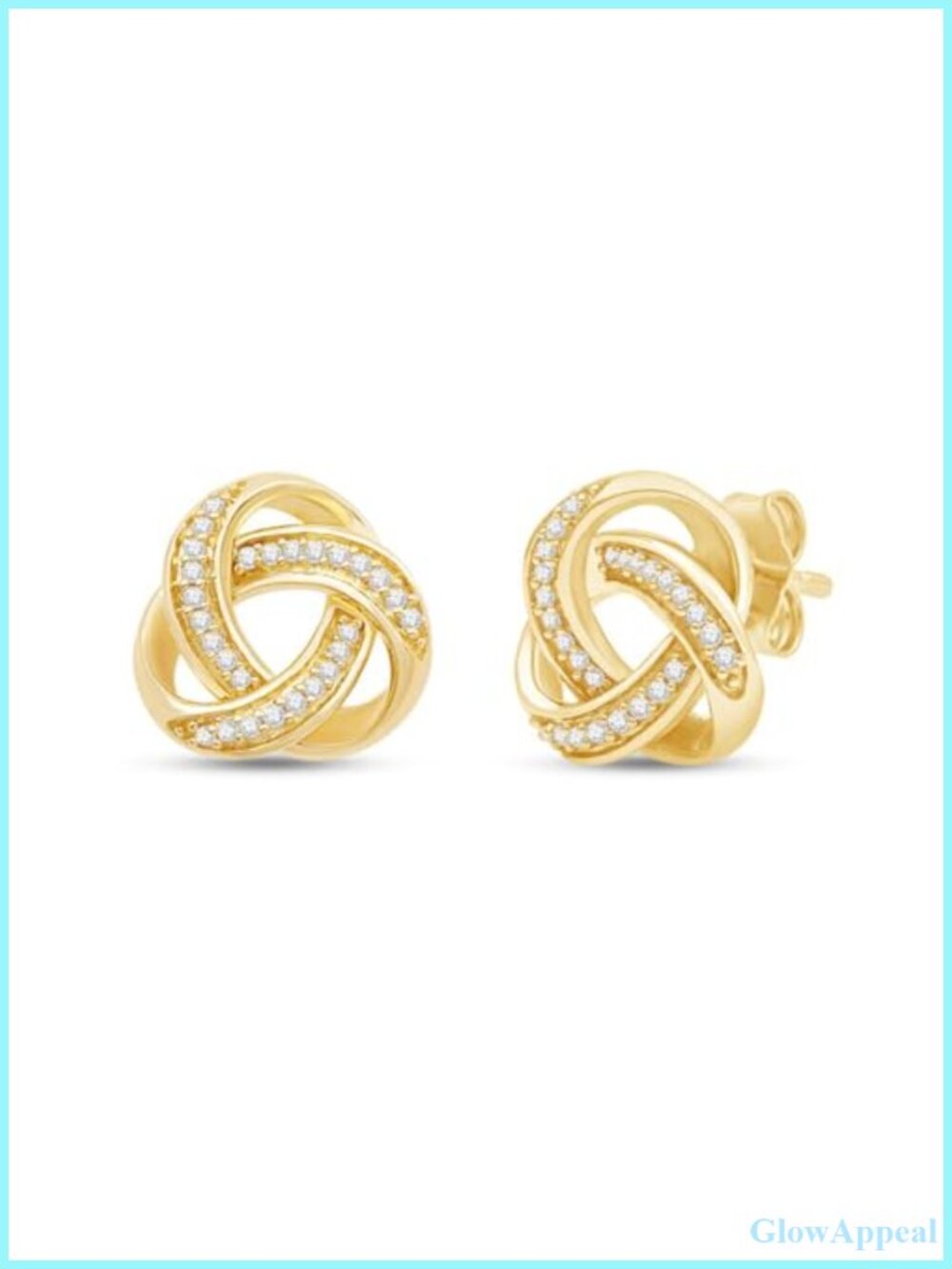 Yellow Gold Plated Sterling Silver Love Knot Diamond Stud Earrings